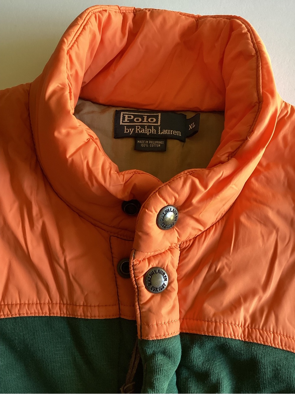 Vintage Polo Ralph Lauren Green Quilted Vest with Orange Yoke - Picture 2 of 14